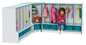 6683JCWW180 - Rainbow Accents® Toddler Corner Coat Locker with Step - with Trays - Black