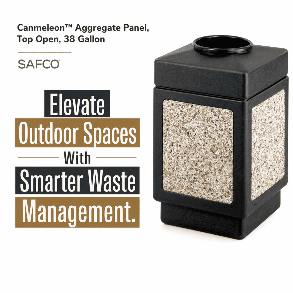 Canmeleon™ Aggregate Panel, Top Open, 38 Gallon by Safco — Durable Outdoor Waste Management, Refined
